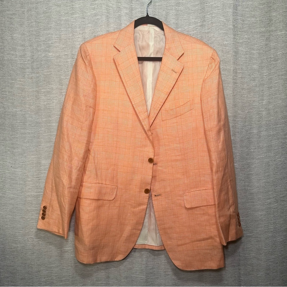 Kiton Napoli U818697 Orange Plaid Linen Cashmere Blazer Sport Coat EU 52/ US 42R - Picture 3 of 16